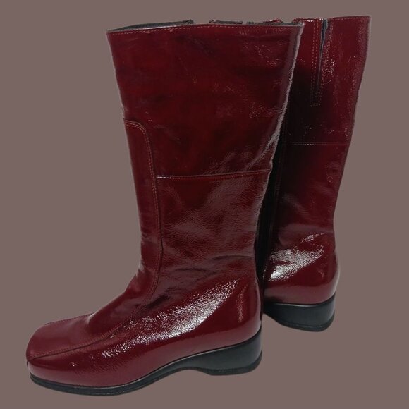 La Canadienne Patent Leather Waterproof  Square Toe Mid-Calf Boots Burgundy  8.5 - Picture 9 of 16